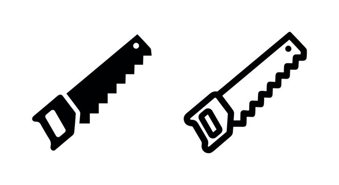 Hand saw icon set. Woodworking, construction, and carpentry tool symbol.
