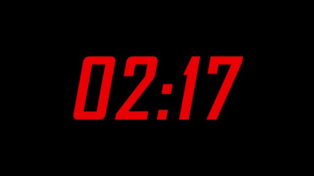 Animation of digital 2 minute 30 seconds countdown timer .2 minute 30 seconds stopwatch ,4k