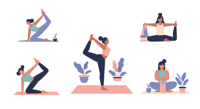 Women in various yoga poses sequence.