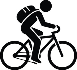 Obraz premium Cyclist with Backpack Riding Bicycle Vector Icon Illustration for Urban Commuting Delivery and Outdoor Transportation