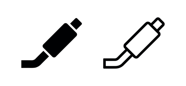 Two icons of a muffler, one solid, one outline