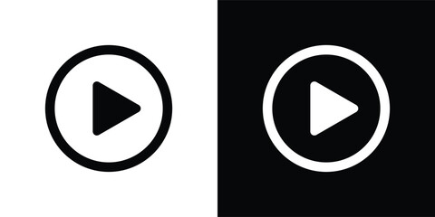 Play button icon set in solid and outline styles for media player, video streaming, and digital interface design vector graphics. © Rehana