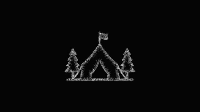 Sketch military camp icon animation - smooth progressive reveal