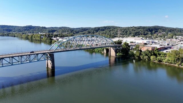 Aerial View of Patrick Street Bridge Over Kanawha River with Blaine Island in South Charleston, West Virginia