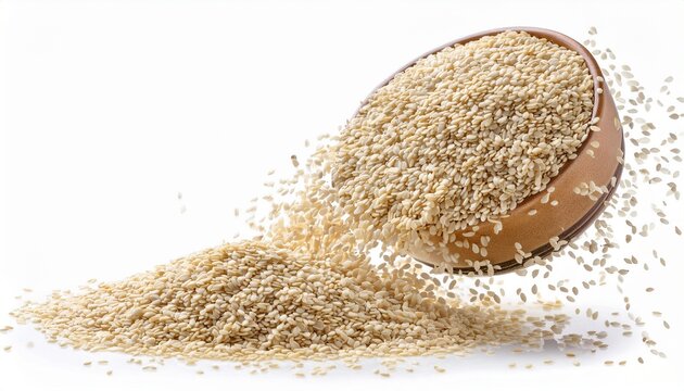 falling sesame seeds isolated on white background