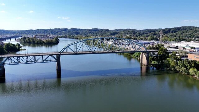 Aerial View of Patrick Street Bridge Over Kanawha River with Blaine Island in South Charleston, West Virginia