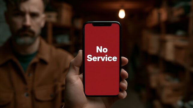 Phone displays red 'No Service' screen