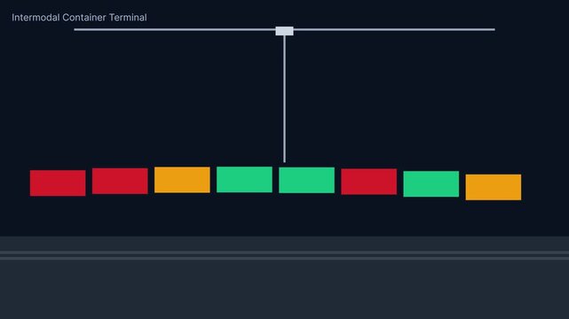 Intermodal container terminal logistics animation: digital supply chain and global freight management motion