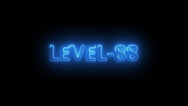 Animated glowing neon text level 88 against dark black background. 4k video animation