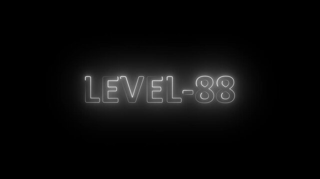 Animated glowing neon text level 88 against dark black background. 4k video animation
