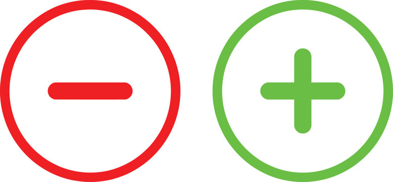 Red minus sign and green plus sign icons in circular borders
