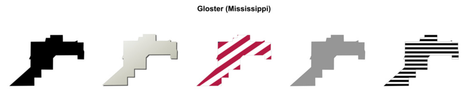 Gloster (Mississippi) blank outline map set