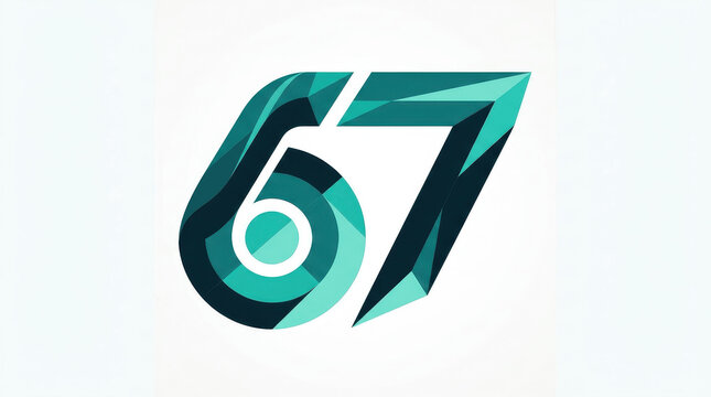 Abstract Geometric Low-Poly Number 67 Teal and Turquoise Logo