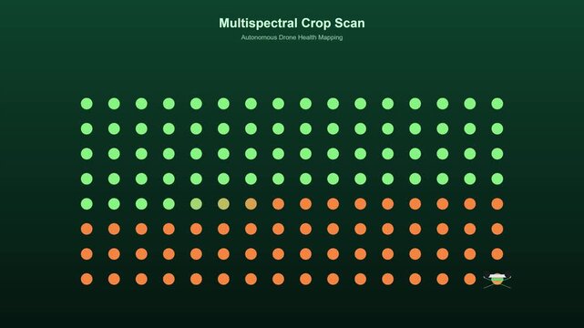 Multispectral crop scan animation: autonomous drone precision agriculture mapping technology farming