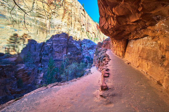 Zion National Park Angels Landing Trail Switchback with Sheer Red Rock Cliffs