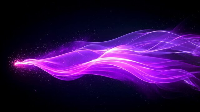 Vibrant purple neon light trails swirling in dark space glow