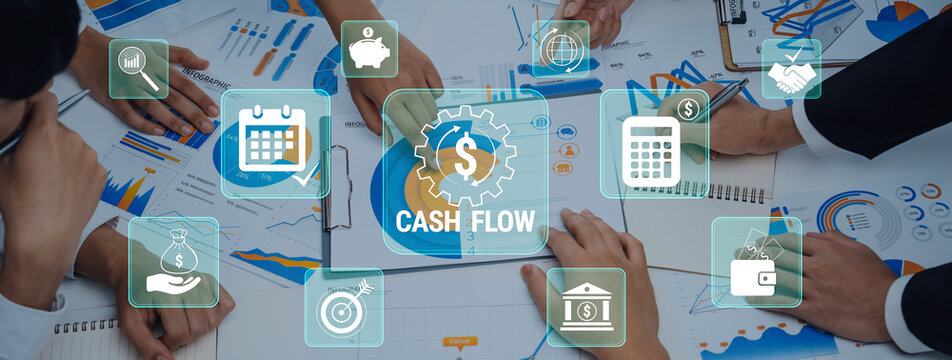 Cash Flow Management with Business Team Analyzing Financial Charts and Graphs for Strategic Planning and Effective Decision Making. Glyphic.