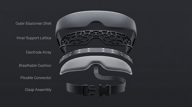 Symmetrical Exploded Neuro Visor Band With Clean Material Labels