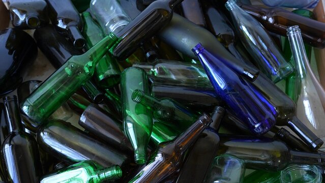 Industrial Glass Bottle Waste Collected for Recycling and Processing at Waste Management Facility