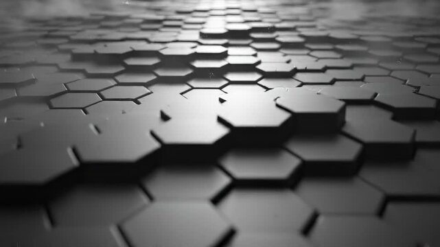 Abstract dark hexagonal pattern surface with subtle motion and light effects