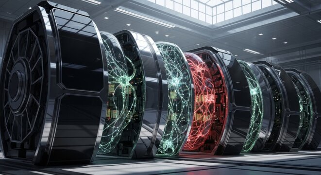 Advanced bio-silicon supercomputer with glowing neural networks and data chips, representing future computing and artificial intelligence