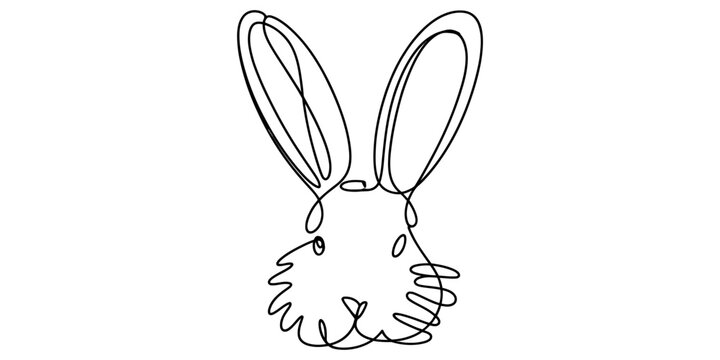 Minimalist continuous single line drawing of a cute rabbit head showing long ears and fluffy fur pattern in a simple modern black and white vector style art Vector, illustration