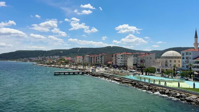 panorama of the old town of canakkale eceabat. 4k video