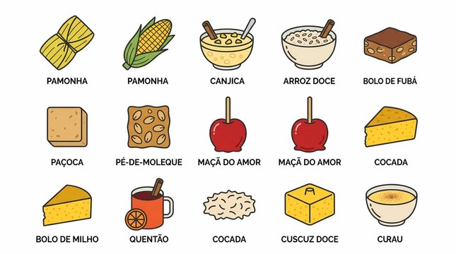 Collection of Brazilian Festa Junina Traditional Foods and Sweets