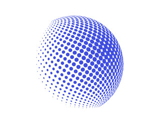 Abstract halftone sphere with dotted gradient and  optical effect. Modern geometric particle globe design for technology, branding, and digital creative projects. Minimal circular dot composition is © Khadiza