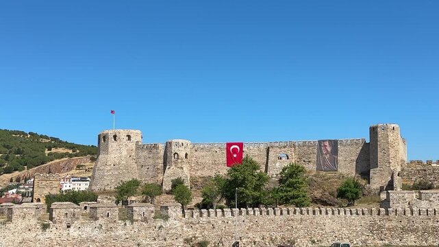 Bozcaada Castle as seen from the outside. 4k video