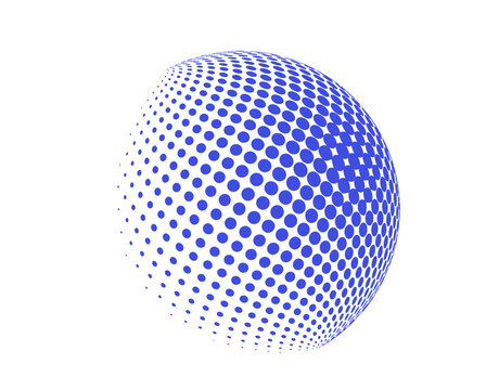 Abstract halftone sphere with dotted gradient and  optical effect. Modern geometric particle globe design for technology, branding, and digital creative projects. Minimal circular dot composition is