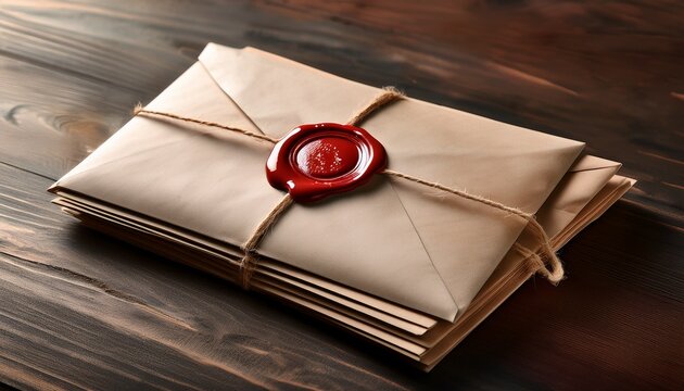 stack of envelopes with red wax seals on table