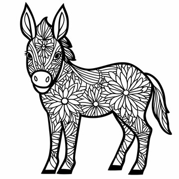 Intricate Floral Donkey Coloring Page