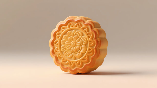 Golden mooncake with floral patterns
