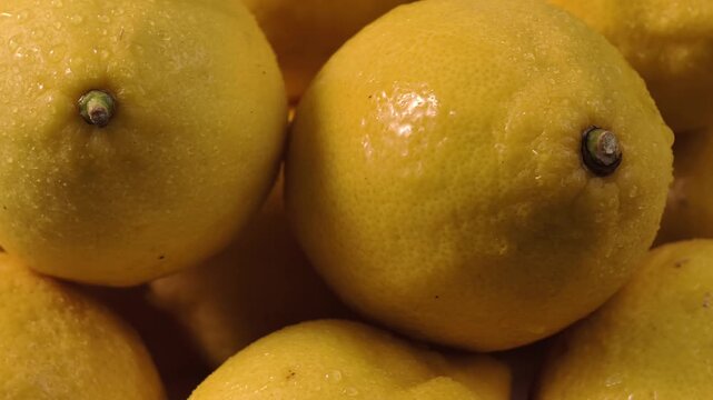 Close-up view of fresh whole yellow lemons