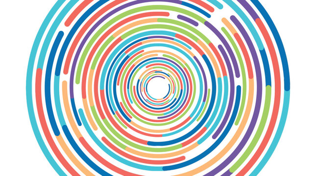 Colorful vector illustration featuring concentric circles with segmented lines in a dynamic modern radial pattern design