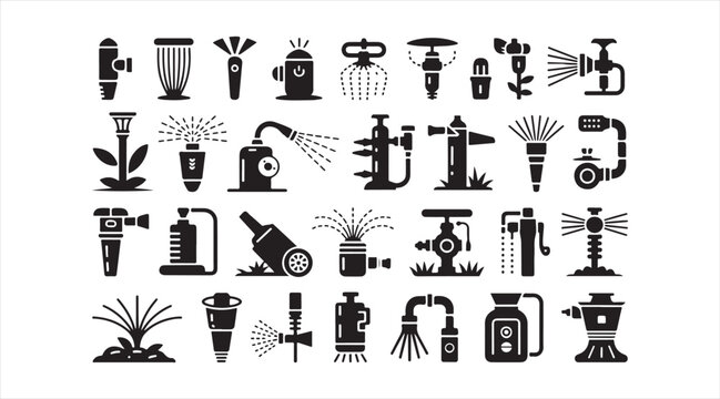 Sprinkler and Nozzle Symbol Collection for Irrigation, Plumbing, Agriculture and Engineering Applications