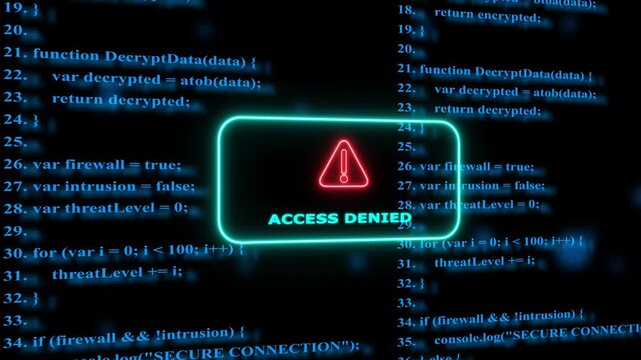 Access denied warning on digital programming code background, cyber security breach and system error concept