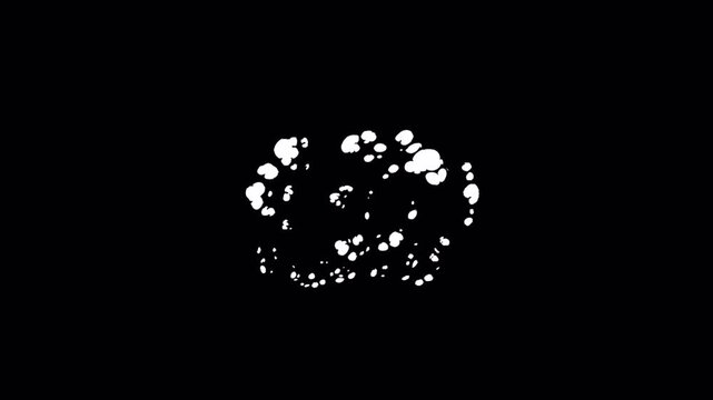 Cartoon smoke puff explosion animation sequence on black background.