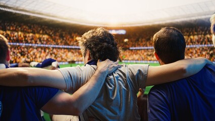 Football fans sway from side to side in stadium stands during match day choreography for football fan and match day concepts. © DC Studio