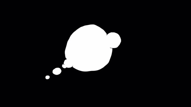 Hand drawn white thought bubble animation on black background.
