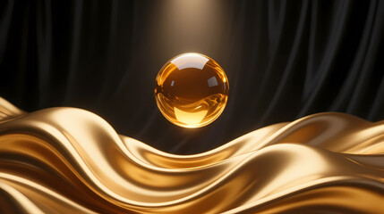 Obraz premium Amber sphere floating on golden waves