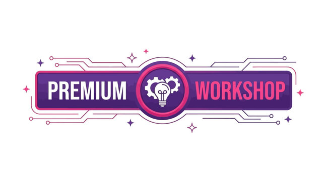 Premium workshop logo with gear and circuit design elements