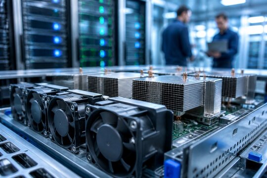 Server cooling fans operating on open rack in data center