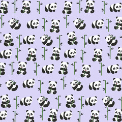 Obraz premium Cute Panda Background Pattern in Pastel Purple for Nursery and Kids Decor