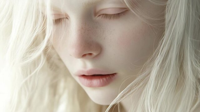 High-resolution of a model with striking blue eyes and blonde hair. She has fair skin and freckles on her cheeks.