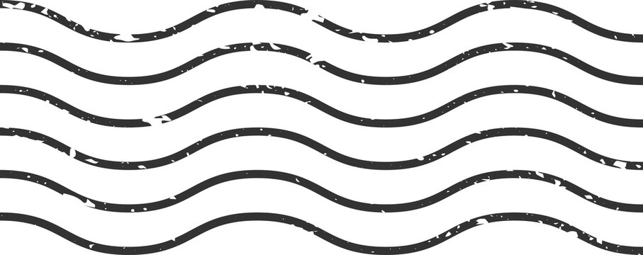 Distressed horizontal wavy lines pattern, retro mail post cancellation mark design element