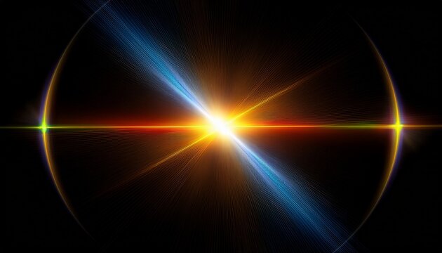 a solar halo lens flare with chromatic aberration on edges overlay black background