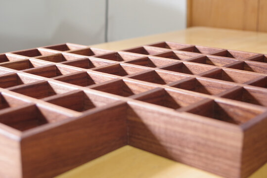 Handcrafted Wooden Compartment Organizer with Geometric Pattern