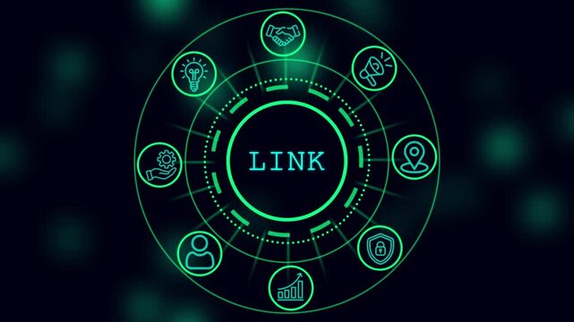 Digital link network infographic with business and glowing tech interface connection technology